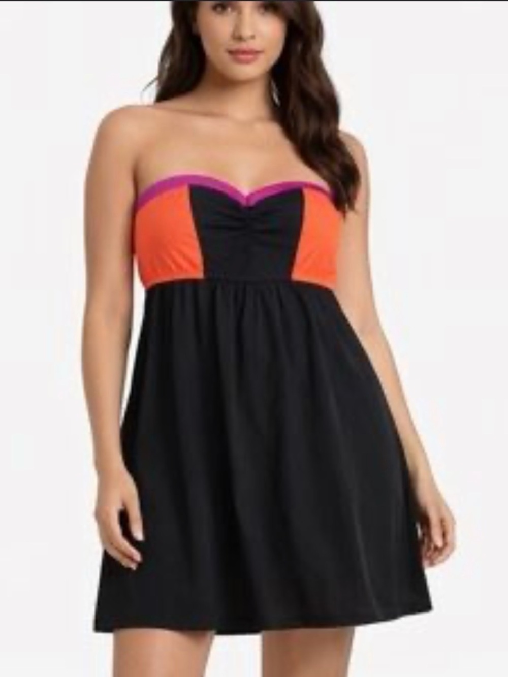 Hurley Black A-Line mini dress with Purple and Coral bandeau style top size M